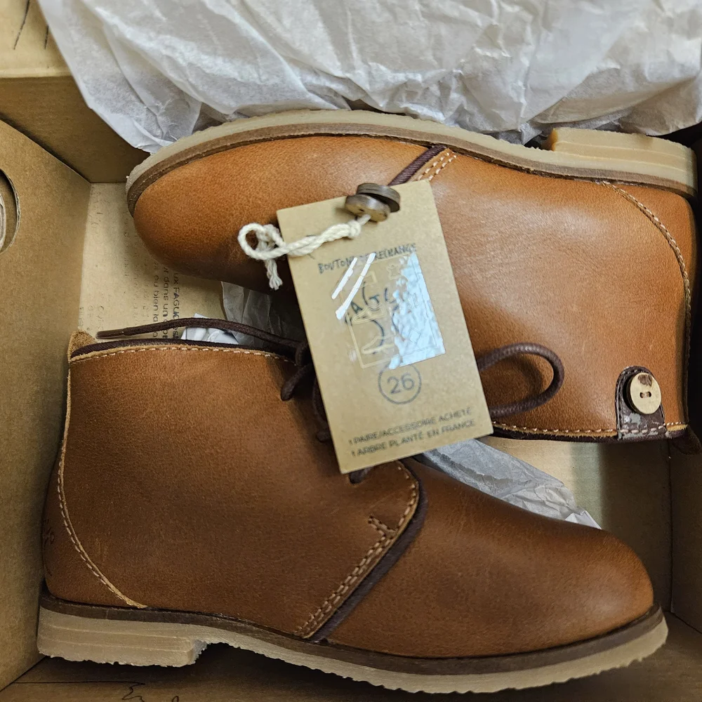 Made in France Brown Leather Unisex Boots NWT